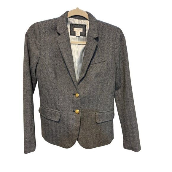 J. Crew Wool Blend Herringbone Goldtone Button Blazer - Picture 2 of 13